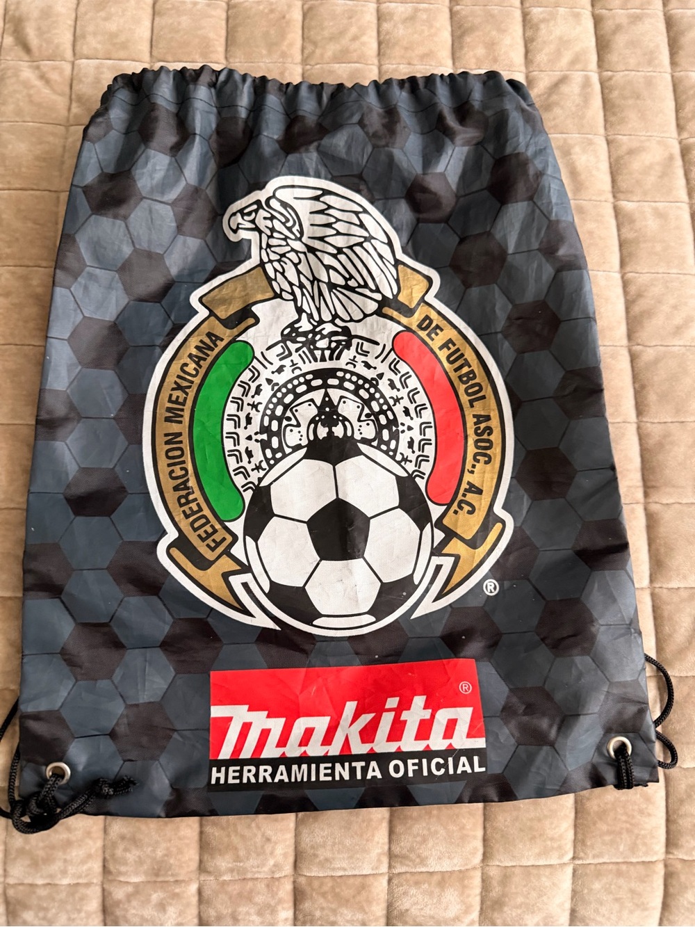 Black Soccer Crest Drawstring Gym Bag